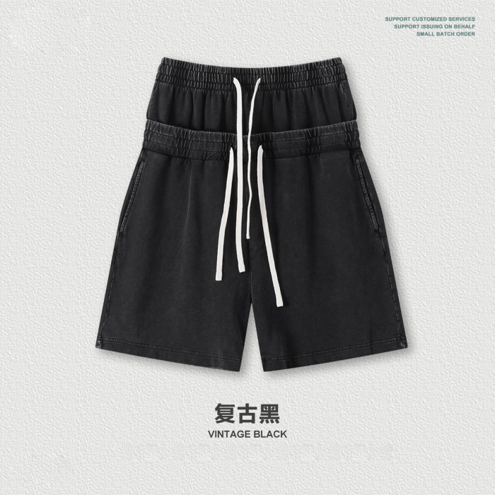 European and American trendy brand 320g West Coast double waistband distressed double waistband shorts for men
