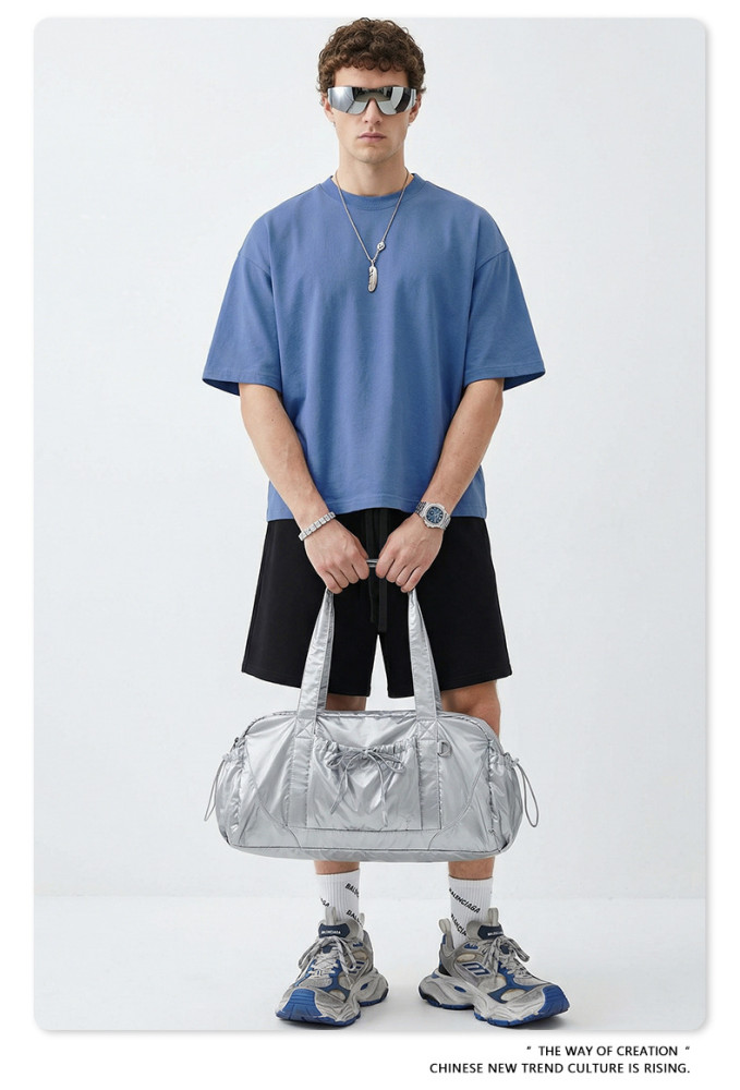 American streetwear brand 230G pure cotton basic style Boxy short-sleeved T-shirt, solid color crew neck top for men.