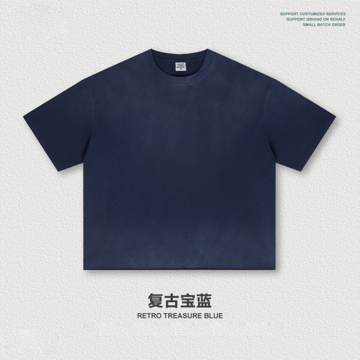 Summer American-style washed distressed Boxy loose-fitting short-sleeved T-shirt for men with frayed edges and monkey print.
