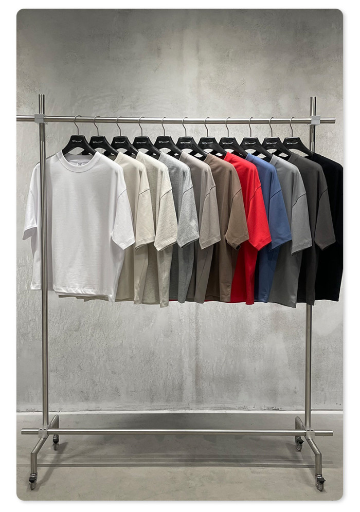 American streetwear brand 230G pure cotton basic style Boxy short-sleeved T-shirt, solid color crew neck top for men.