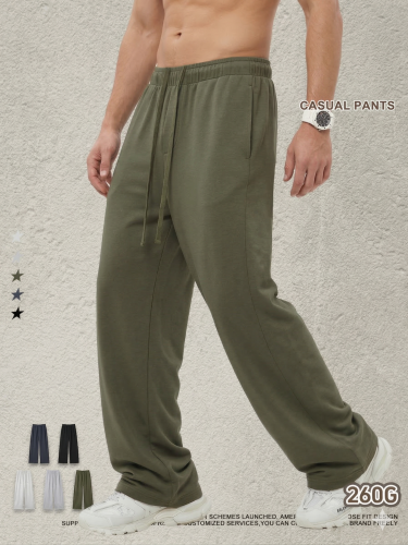 Autumn European and American trendy brand solid color basic loose straight leg long pants sports casual drawstring pants men's