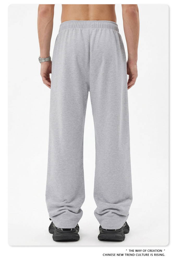 Autumn European and American trendy brand solid color basic loose straight leg long pants sports casual drawstring pants men's
