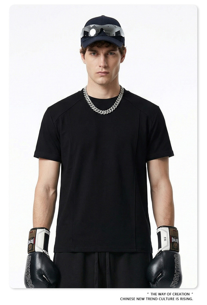 New Summer Cooling Structured Patchwork Sports Crew Neck Short Sleeve T-Shirt Fitness Outerwear Quick-Drying Top for Men