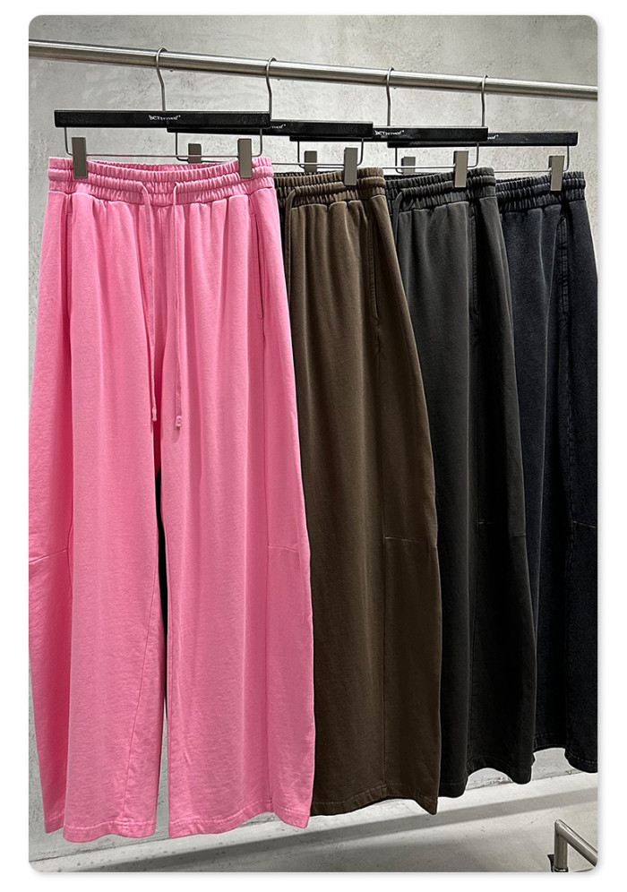 New American retro loose plus size washed curved blade pants with patchwork straight leg and drawstring wide-leg design for men.