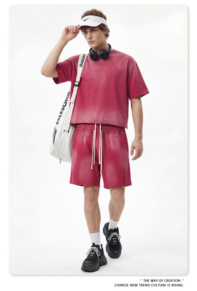 Summer American-style washed distressed Boxy loose-fitting short-sleeved T-shirt for men with frayed edges and monkey print.