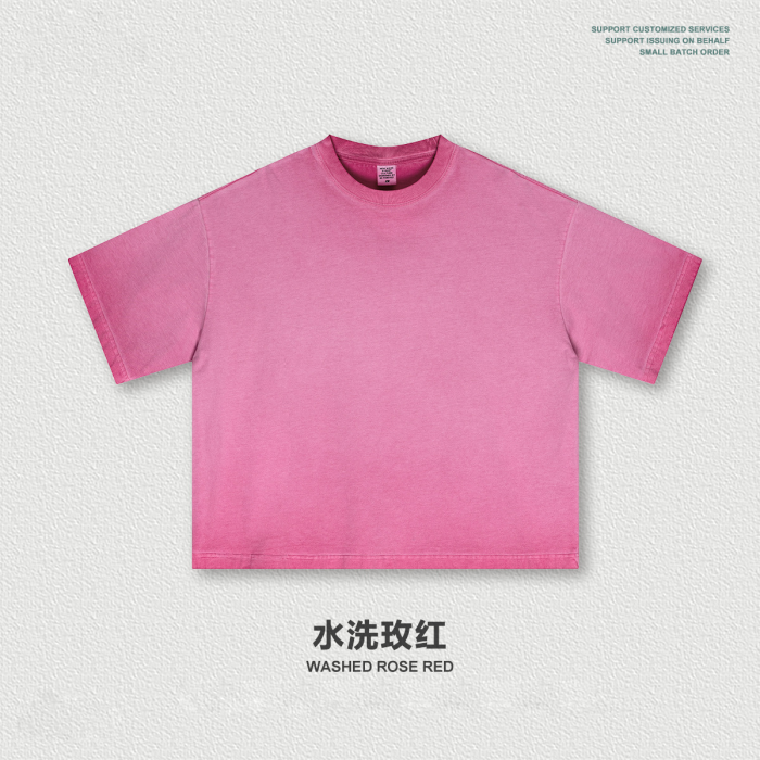 Spring Summer American Retro Distressed Color-Burning Boxy Loose Short-Sleeve T-Shirt for Men