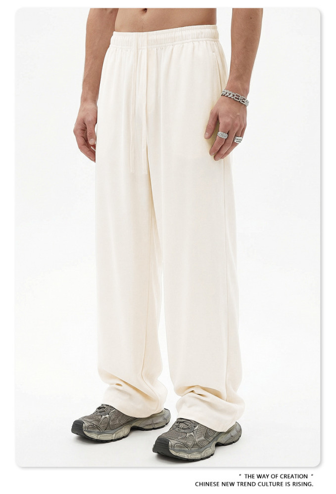 New Spring/Summer Solid Color High Elasticity Relaxed Loose Straight Leg Trousers for Men, Plus Size Wide Leg Pants