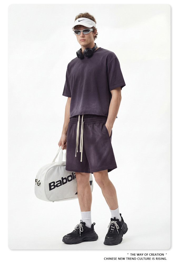 Summer American-style washed distressed Boxy loose-fitting short-sleeved T-shirt for men with frayed edges and monkey print.
