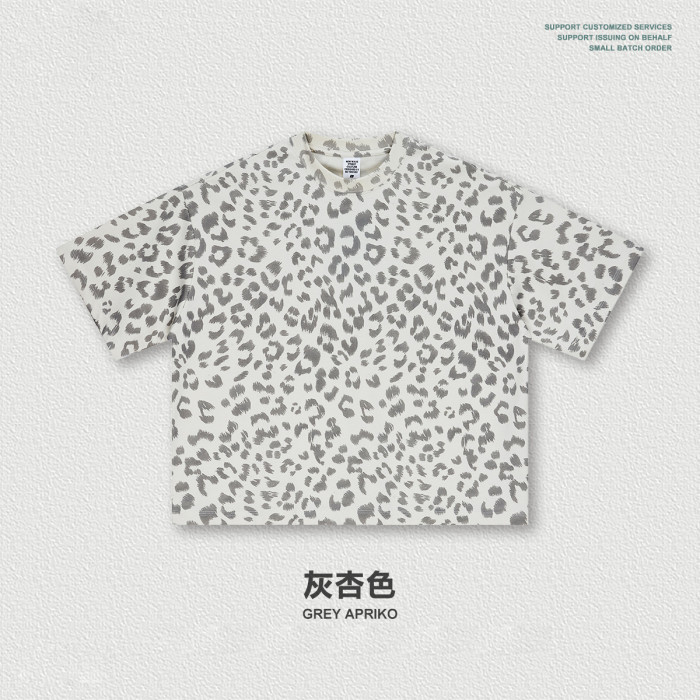 New Summer American Retro BOXY Leopard Print Crew Neck Short Sleeve T-Shirt Plus Size Casual Loose Top for Men