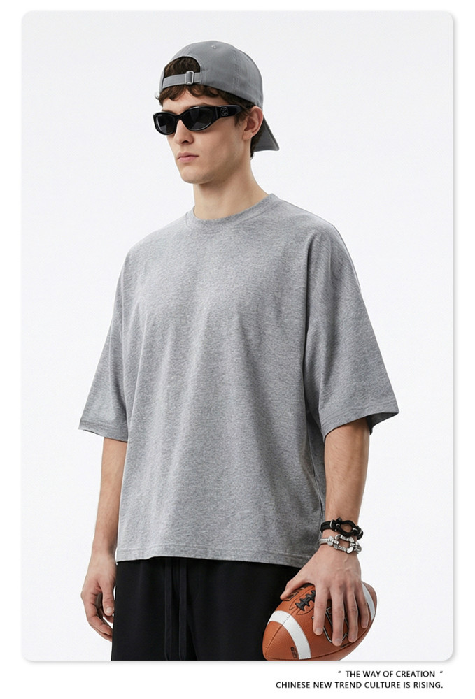 Summer European and American trendy high street Booxy pure cotton loose batwing sleeve casual round neck short-sleeved t-shirt for men