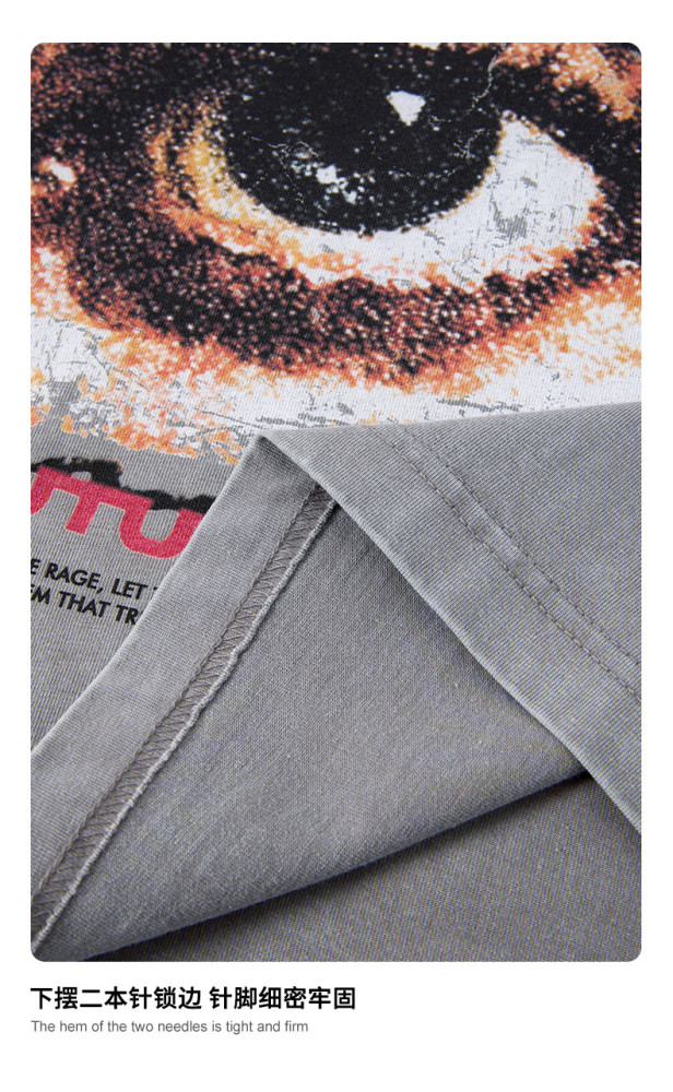 American retro trendy brand Boxy heavyweight washed and snowflake eye print short-sleeved T-shirt for men
