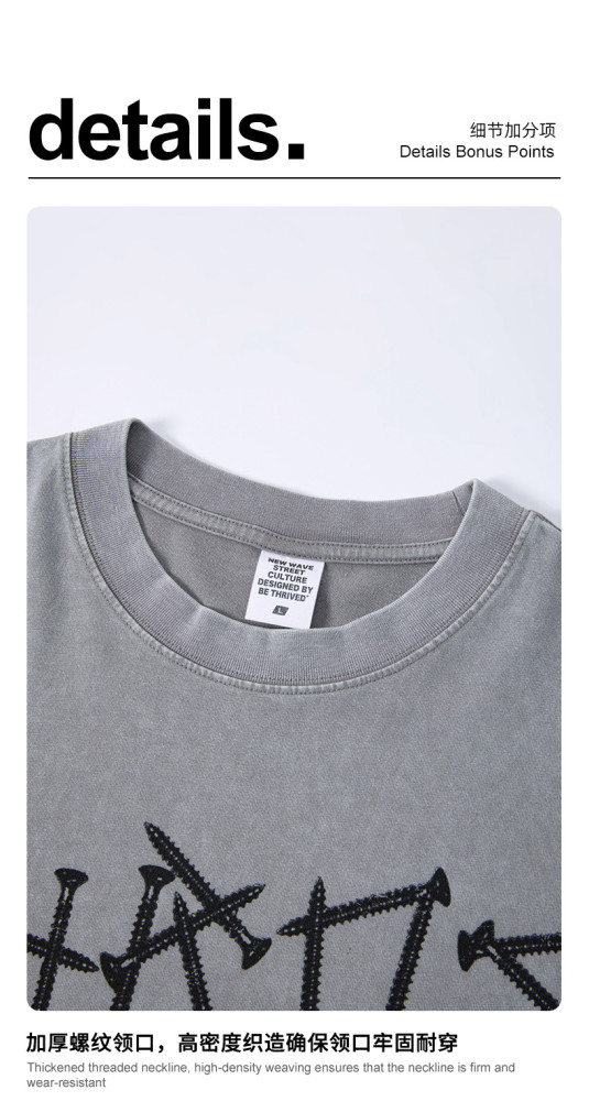 American retro trendy brand Boxy heavyweight washed and snowflake eye print short-sleeved T-shirt for men