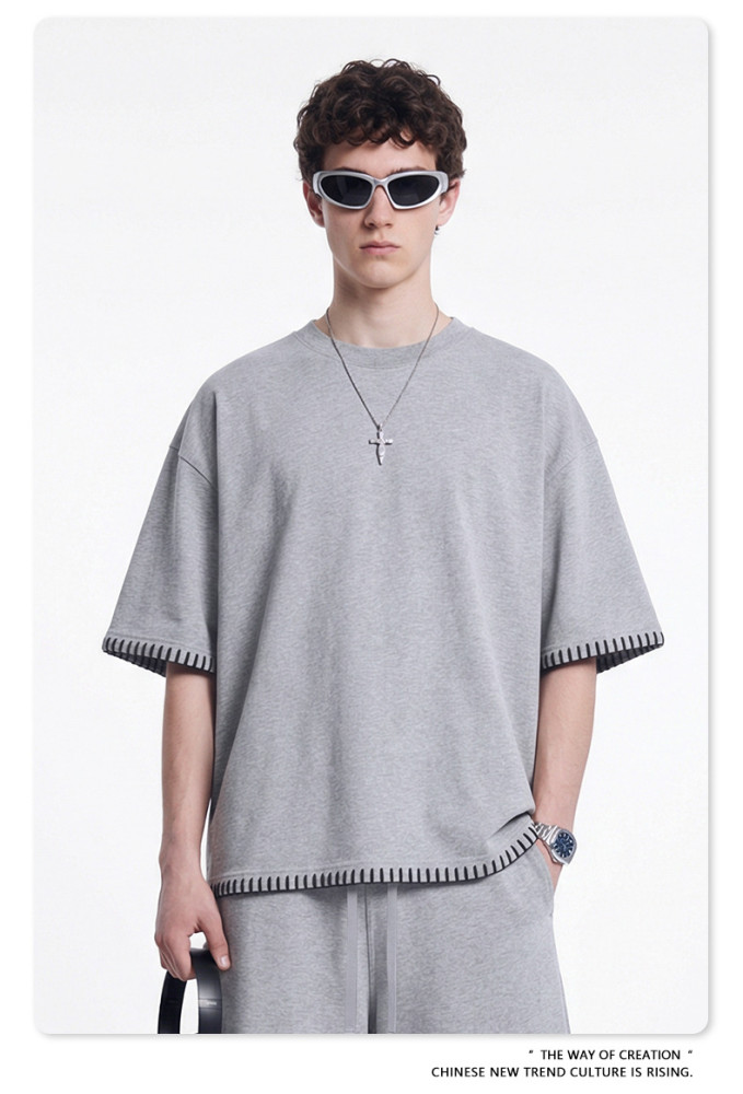American-style short and wide Bodyfit Sorona loose round neck short-sleeved t-shirt, a casual top for men.