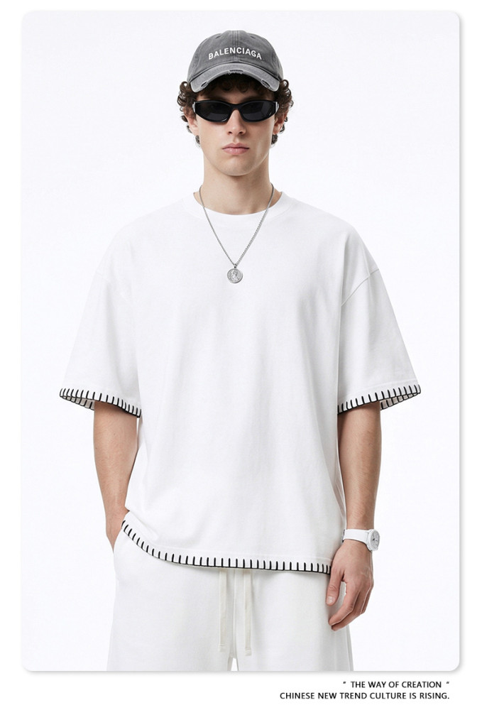 American-style short and wide Bodyfit Sorona loose round neck short-sleeved t-shirt, a casual top for men.