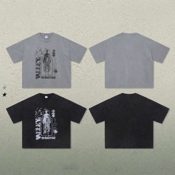 Printed T-shirt for men, high street fashion brand, Boxy version, loose fit, pure cotton short-sleeved top, trendy men's T-shirt.