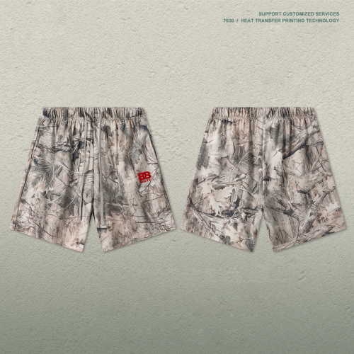 American-style high-street leaf camouflage shorts for men, quick-drying, breathable, embroidered, loose-fitting athletic capri pants.