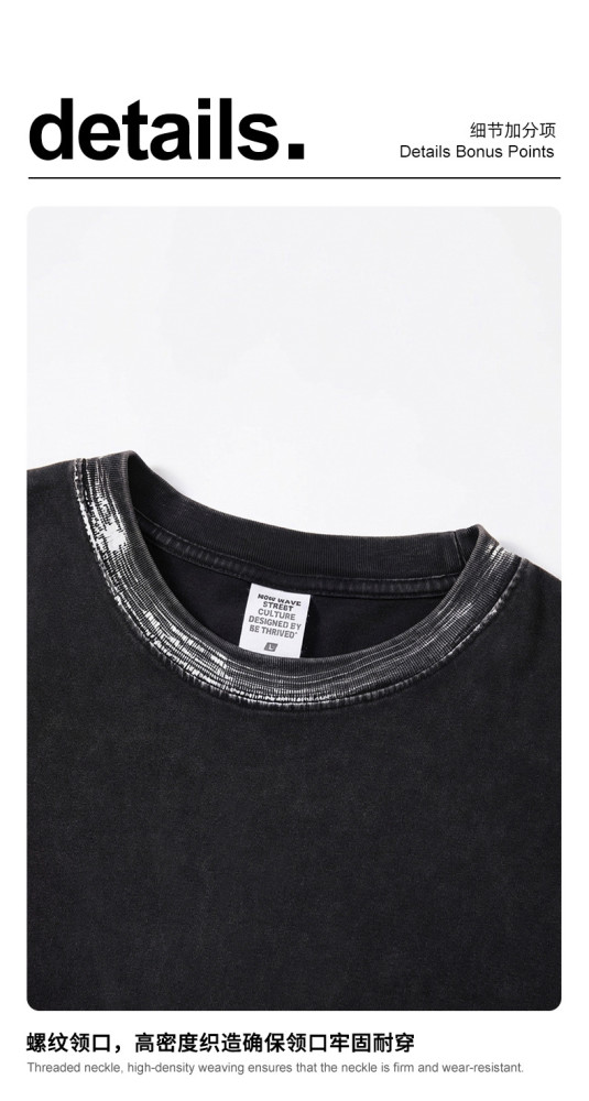 Retro distressed paint-coated pure cotton short-sleeved top with snowflake wash, high-street trendy brand Boxy fit T-shirt