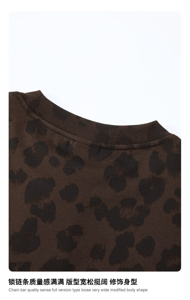 New Summer American Retro BOXY Leopard Print Crew Neck Short Sleeve T-Shirt Plus Size Casual Loose Top for Men