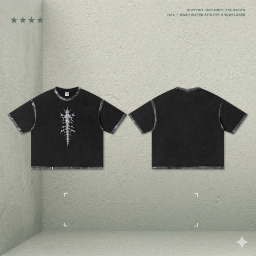 American retro streetwear brand Boxy short-sleeved distressed paint-print T-shirt for men, summer style.