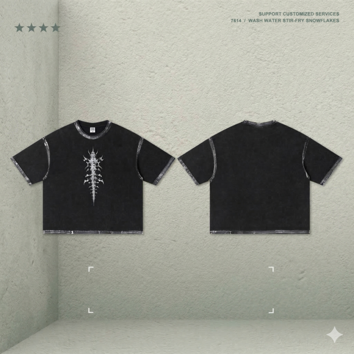 American retro streetwear brand Boxy short-sleeved distressed paint-print T-shirt for men, summer style.