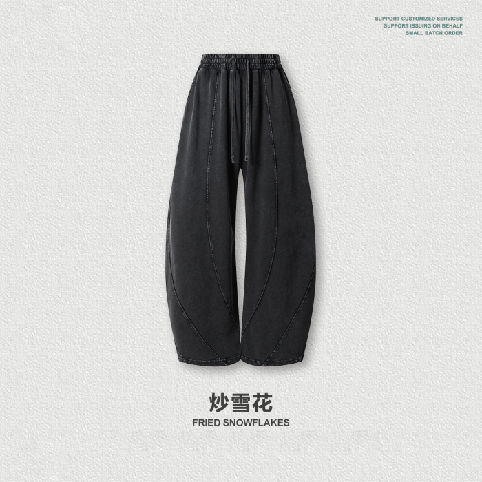 American retro washed design loose curved trousers plus size youth patchwork straight leg trousers for men