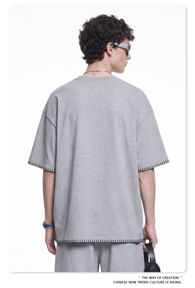 American-style short and wide Bodyfit Sorona loose round neck short-sleeved t-shirt, a casual top for men.