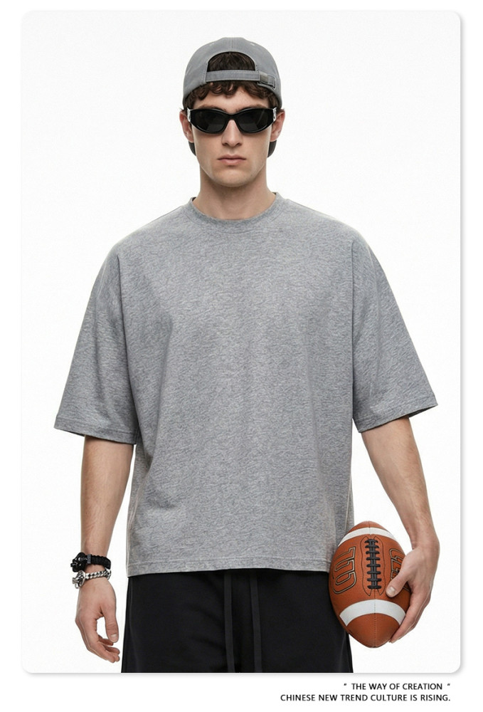 Summer European and American trendy high street Booxy pure cotton loose batwing sleeve casual round neck short-sleeved t-shirt for men