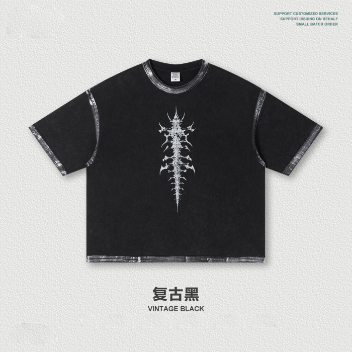 American retro streetwear brand Boxy short-sleeved distressed paint-print T-shirt for men, summer style.