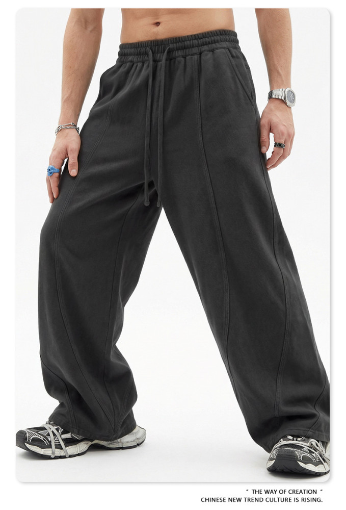 American retro washed design loose curved trousers plus size youth patchwork straight leg trousers for men