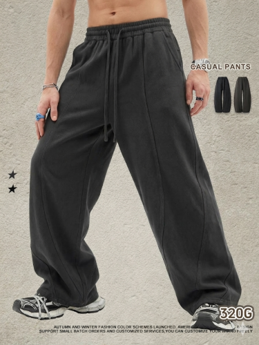 American retro washed design loose curved trousers plus size youth patchwork straight leg trousers for men