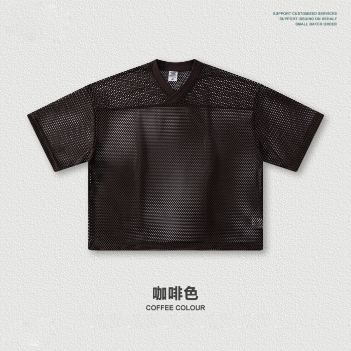 Summer American streetwear brand Boxyfit short-sleeved mesh V-neck casual T-shirt for men