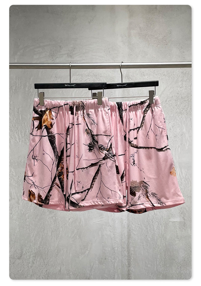 Summer American trendy brand leaf heat transfer loose-fitting shorts, sports casual quick-drying pants for men