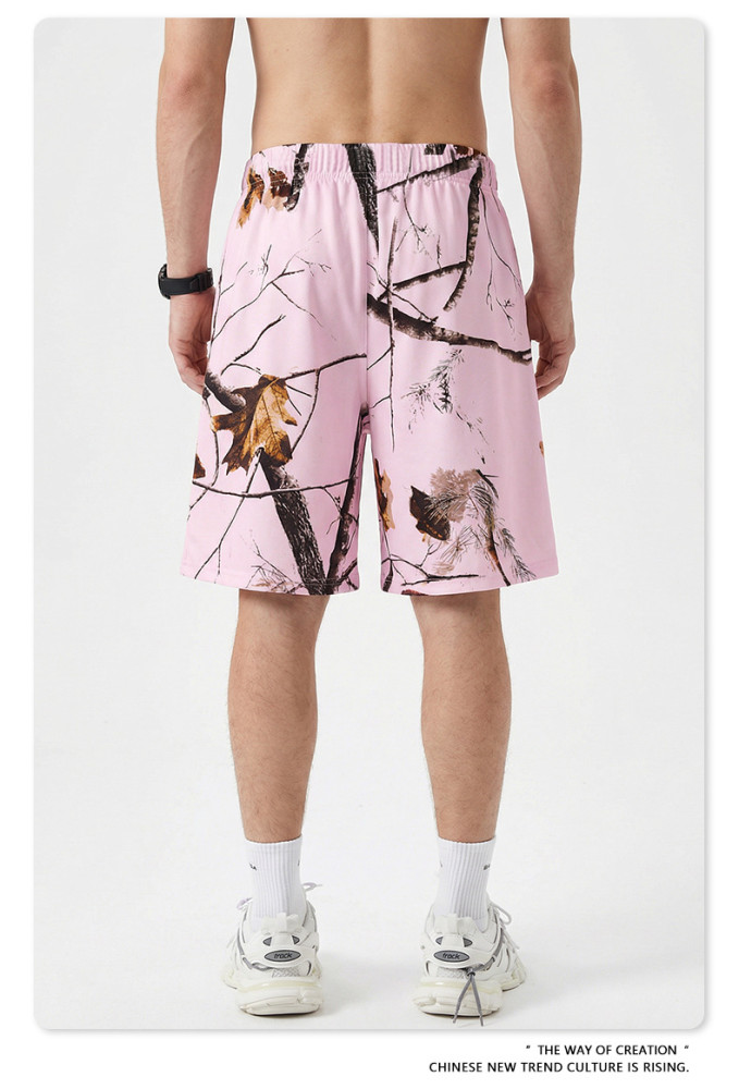 Summer American trendy brand leaf heat transfer loose-fitting shorts, sports casual quick-drying pants for men