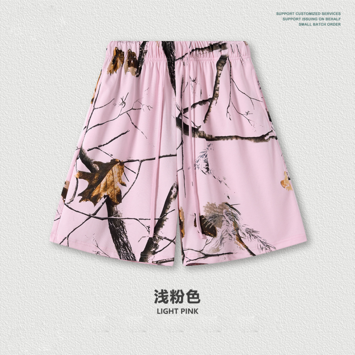 Summer American trendy brand leaf heat transfer loose-fitting shorts, sports casual quick-drying pants for men
