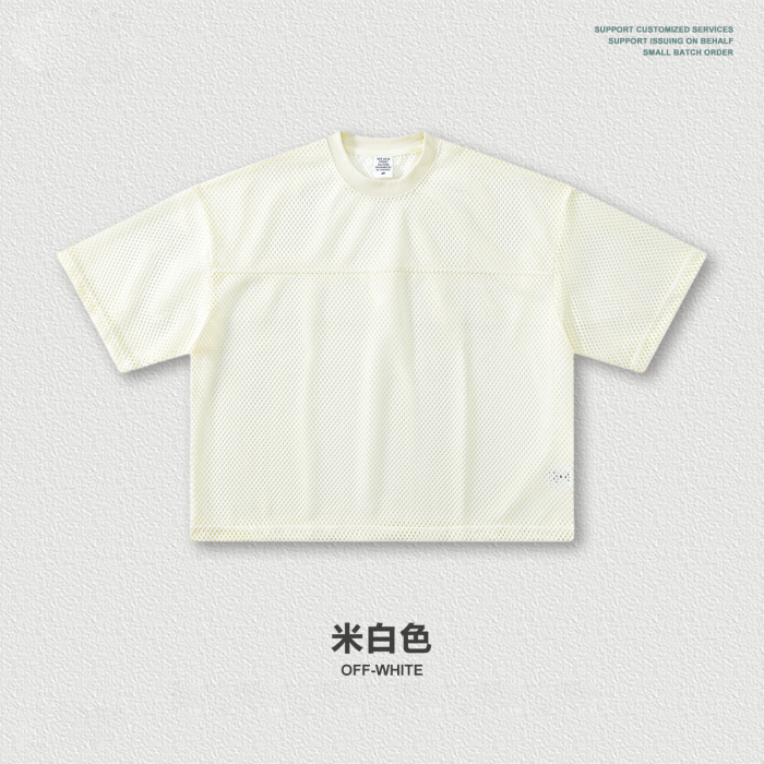 Spring Summer European and American Style Boxyfit Mesh Layered Short-Sleeve T-Shirt, Short and Wide Hollow-Out Top for Men