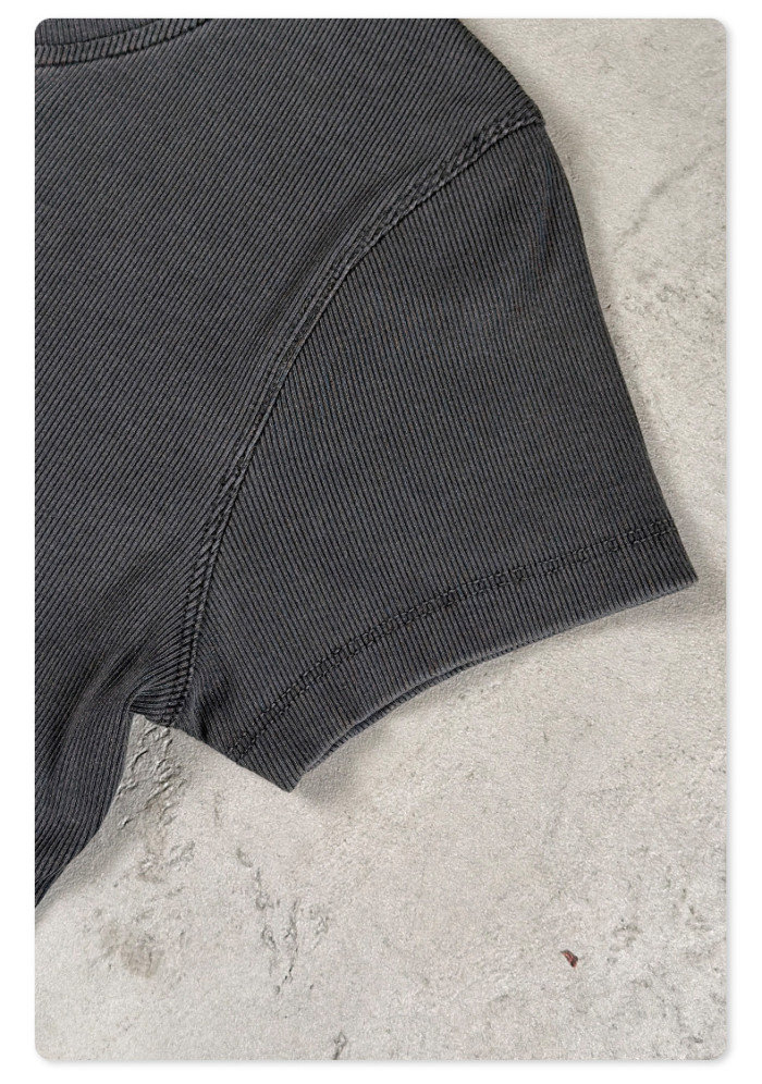 Summer New Casual Retro Washed Distressed T-Shirt Fashionable Slim Fit High Elastic Small V-Neck Short Sleeve Women's