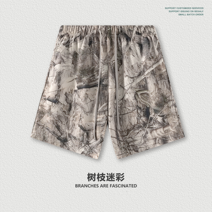 Summer trendy camouflage heat transfer quick-drying loose-fitting shorts for men's sports shorts.