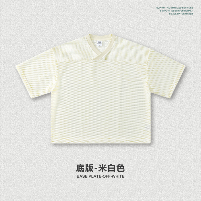 Summer American-style Boxyfit Short-Sleeve Hollow-Out Printed V-Neck Short-Sleeve Layering Versatile Top T-Shirt for Men