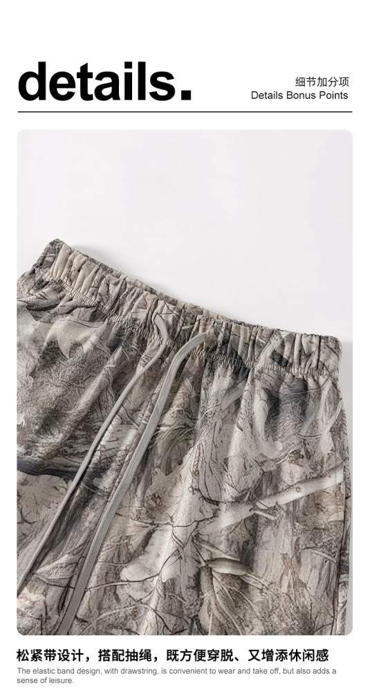 Summer trendy camouflage heat transfer quick-drying loose-fitting shorts for men's sports shorts.
