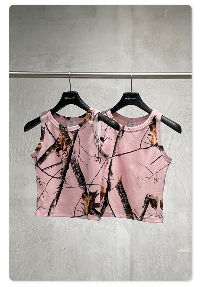 Summer cross-border European and American hot girl leaf pattern sports vest slim fit casual top women's