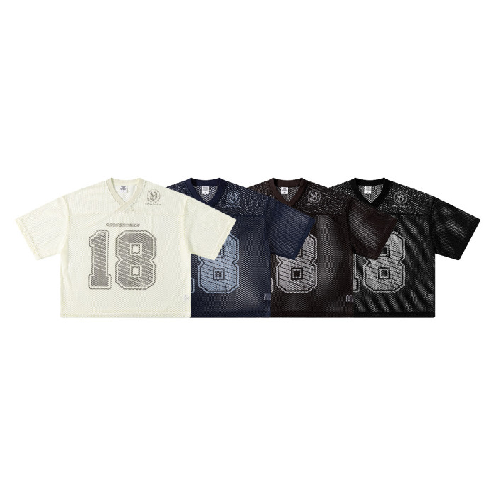 Summer American-style Boxyfit Short-Sleeve Hollow-Out Printed V-Neck Short-Sleeve Layering Versatile Top T-Shirt for Men