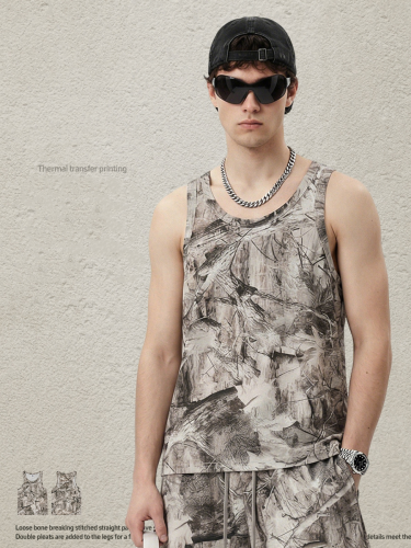 Summer American streetwear camouflage loose-fitting sports vest for outdoor fitness men
