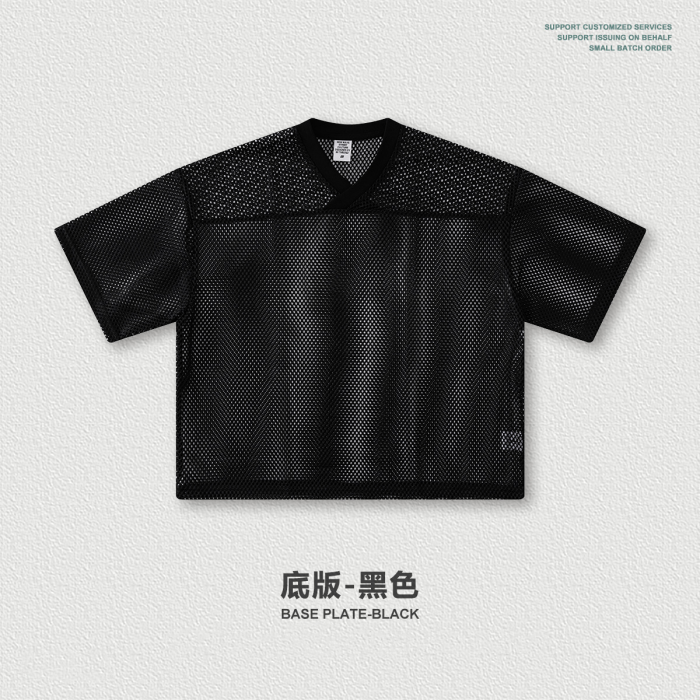 Summer American-style Boxyfit Short-Sleeve Hollow-Out Printed V-Neck Short-Sleeve Layering Versatile Top T-Shirt for Men