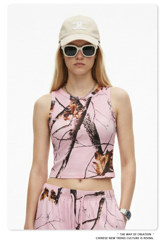 Summer cross-border European and American hot girl leaf pattern sports vest slim fit casual top women's