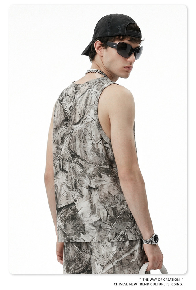 Summer American streetwear camouflage loose-fitting sports vest for outdoor fitness men