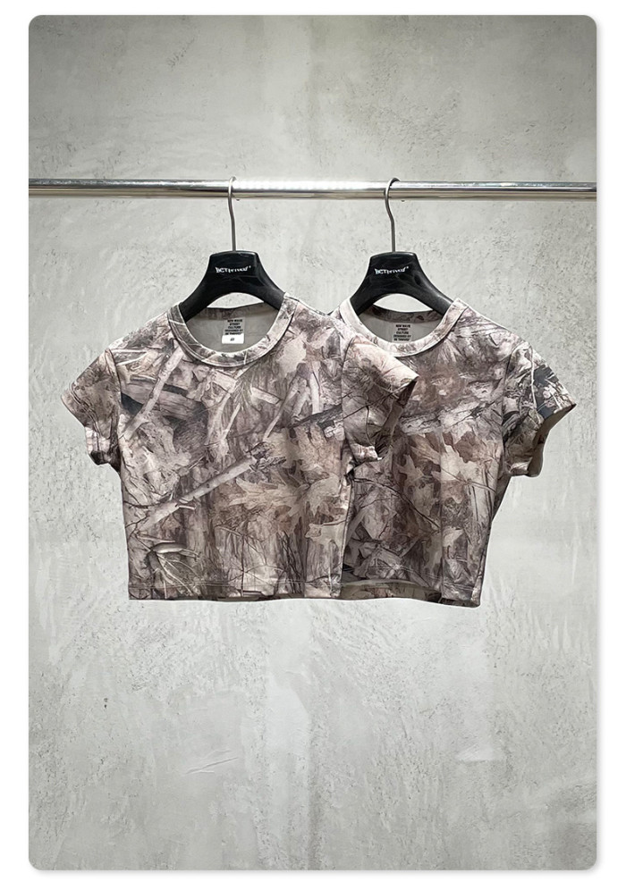 Spring Summer European and American trendy hot girl short camouflage vest casual sportswear T-shirt women's