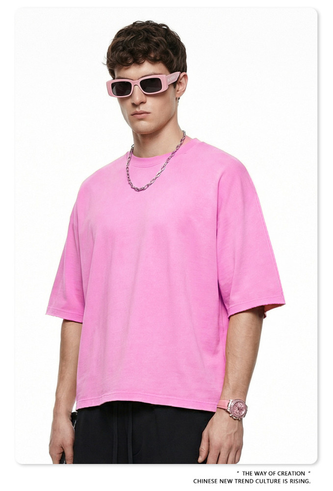 Summer Cross-Border American Retro Washed Plus Size Loose Teen Boxy Short Sleeve T-Shirt Cotton Men