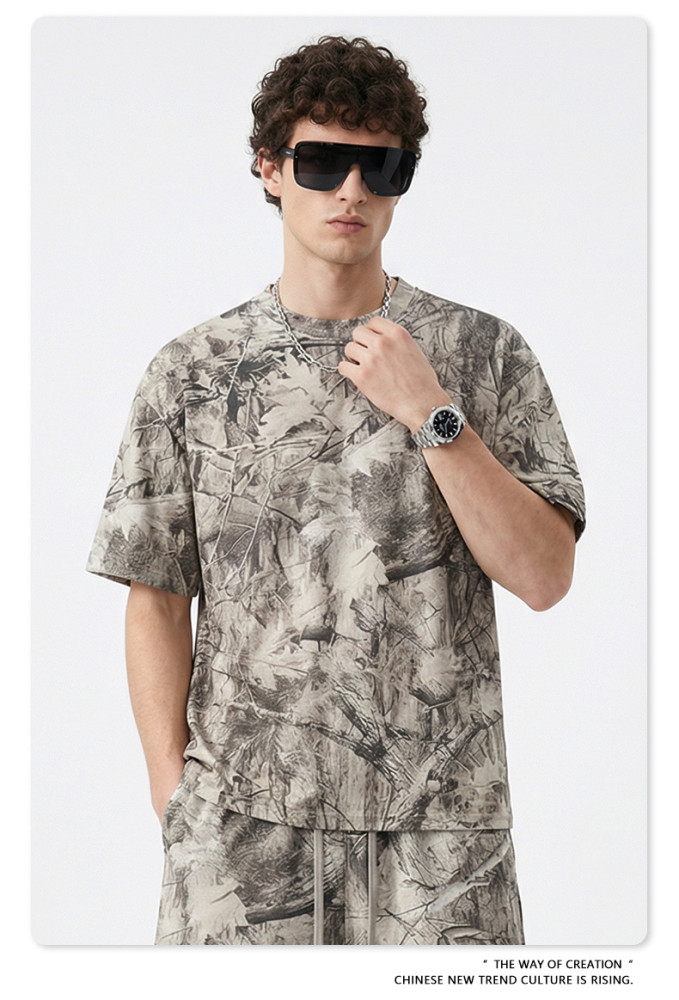 Summer American Camouflage Heat Transfer Short-Sleeve T-Shirt Casual Loose Quick-Drying Shorts Set for Men