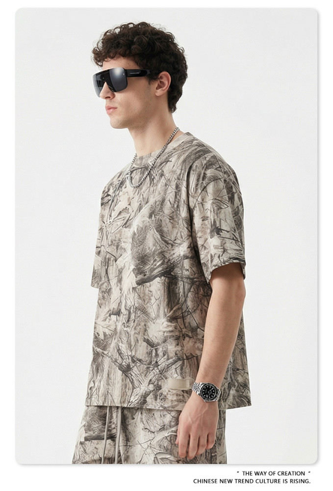 Summer American Camouflage Heat Transfer Short-Sleeve T-Shirt Casual Loose Quick-Drying Shorts Set for Men