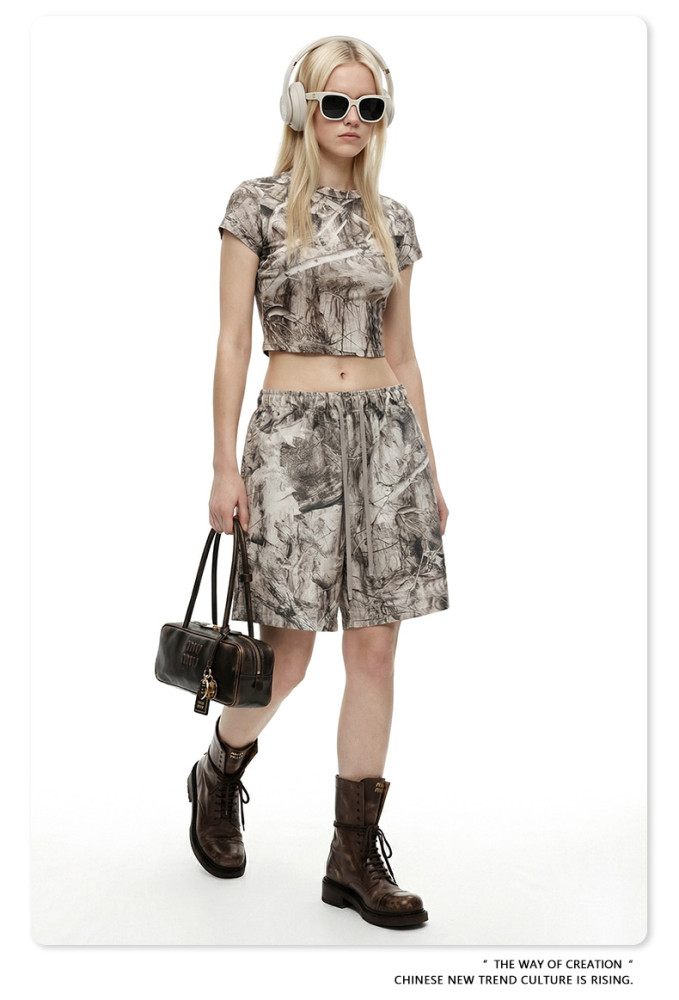 Spring Summer European and American trendy hot girl short camouflage vest casual sportswear T-shirt women's